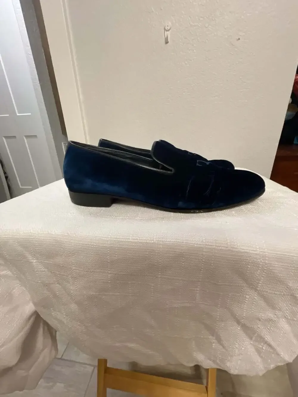 Billionaire Italian Couture Navy Velvet Monogram Loafers Angelo Galasso Size 43